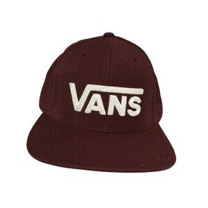 Vans Burgundy Snapback Hat Embroidered Logo Baseball Cap Adjustable Flat Brim‎